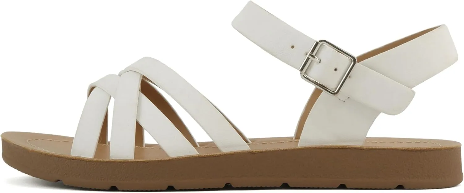 Soda Ling ~ Women Round Toe Multi-Strap Flat Sandals