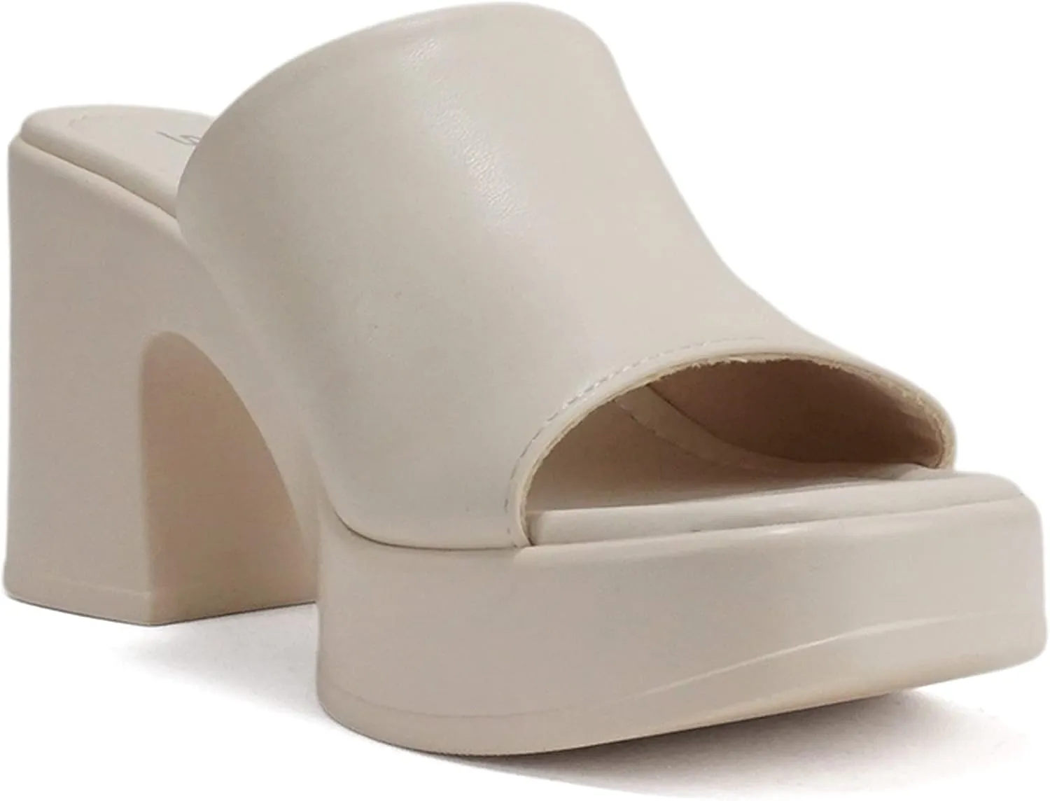 Soda “TYPO” ~ Women Open Square Toe Single Band Upper High Unit Block Heel Slide In Sandal