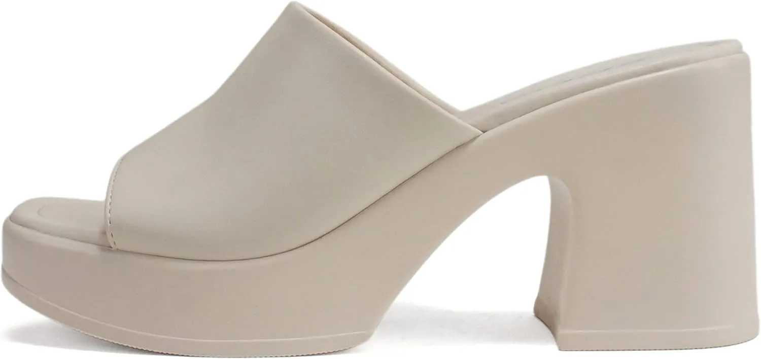 Soda “TYPO” ~ Women Open Square Toe Single Band Upper High Unit Block Heel Slide In Sandal