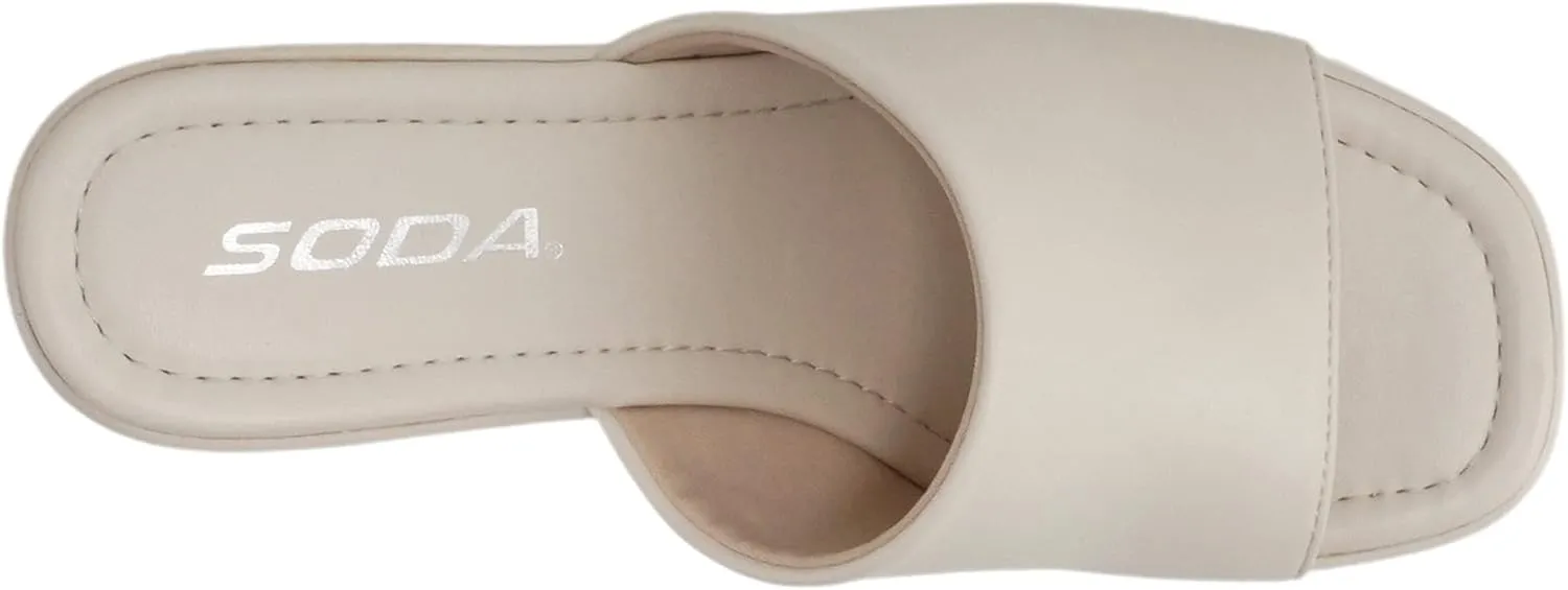 Soda “TYPO” ~ Women Open Square Toe Single Band Upper High Unit Block Heel Slide In Sandal