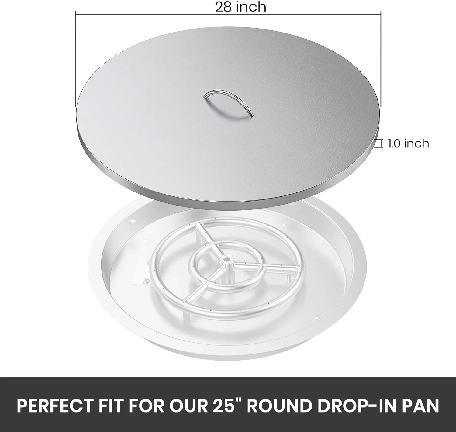 Stanbroil 28" Stainless Steel Fire Pit Cover Fits 25" Inch Round Drop-in Fire Pit Pan and 24" Round Flat Fire Pit Pan