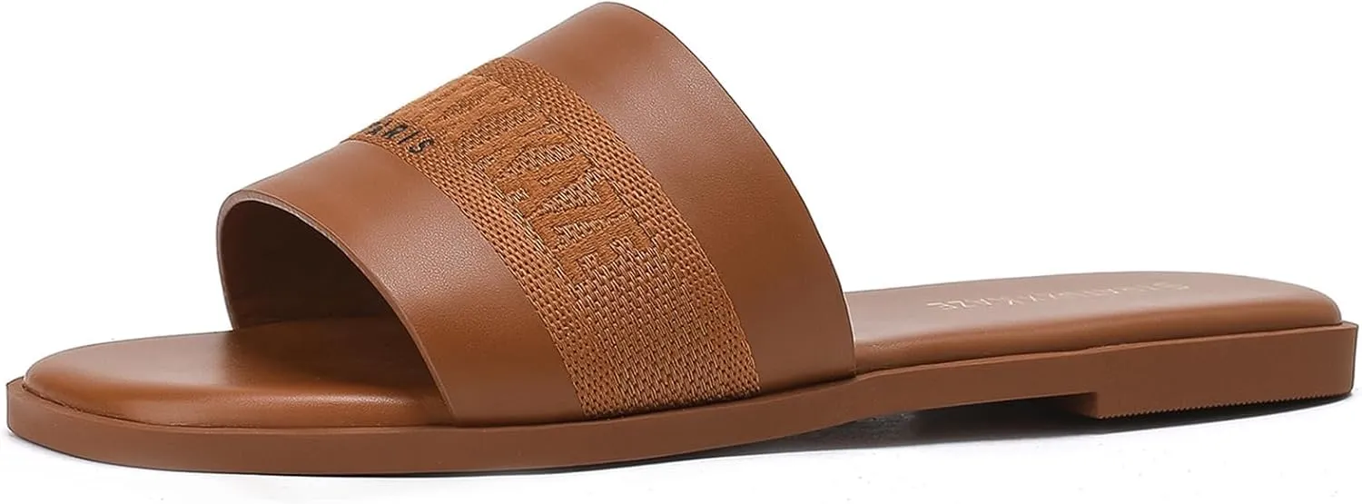 Stratuxx Kaze Women's Dressy Sandals Slip on Flat Summer Shoes Open Toe Slide Sandals for Women Size 5-11