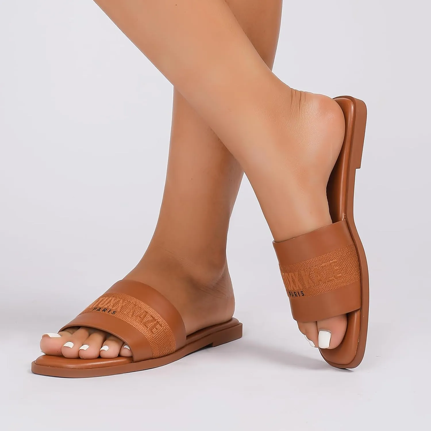 Stratuxx Kaze Women's Dressy Sandals Slip on Flat Summer Shoes Open Toe Slide Sandals for Women Size 5-11