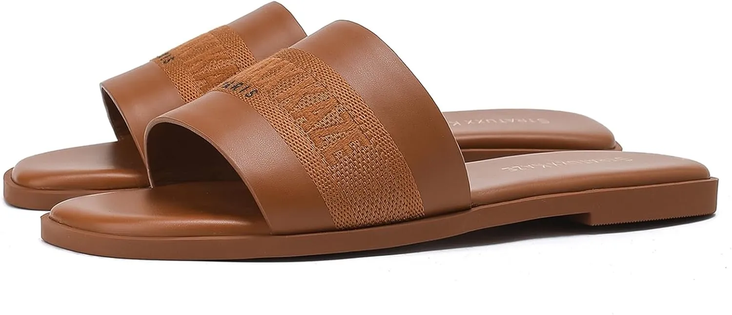 Stratuxx Kaze Women's Dressy Sandals Slip on Flat Summer Shoes Open Toe Slide Sandals for Women Size 5-11