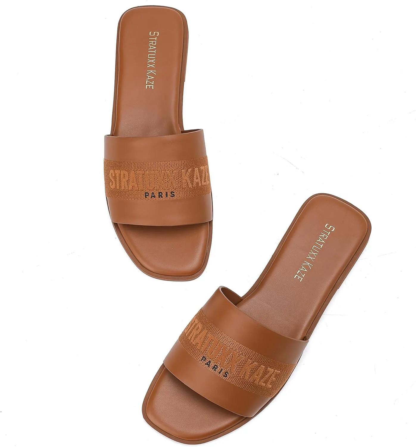 Stratuxx Kaze Women's Dressy Sandals Slip on Flat Summer Shoes Open Toe Slide Sandals for Women Size 5-11
