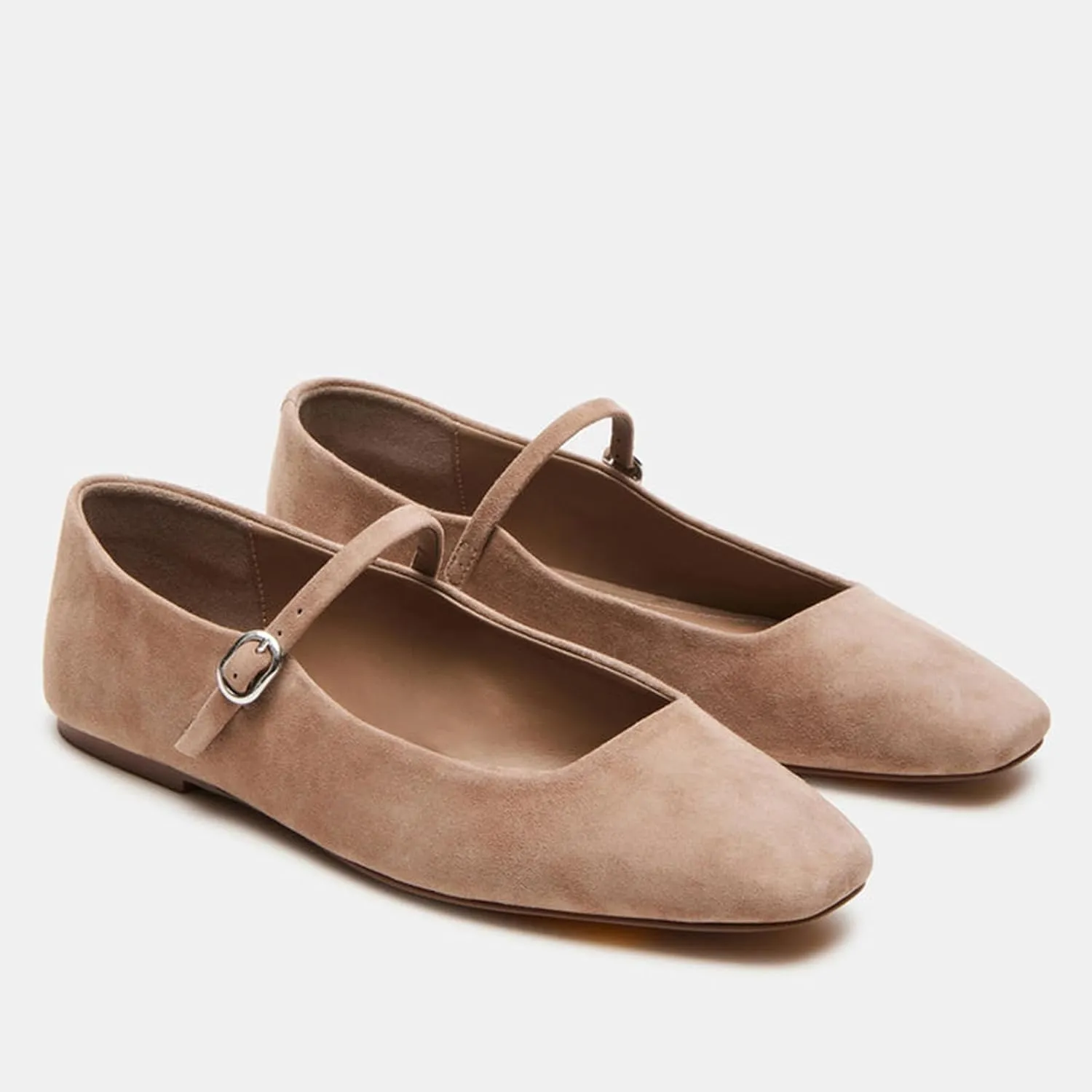 Suede Leather Ballet Flats Shoes for Women Cute Square Toe Slip On Mary Jane Flats Comfy Ballerina Flat Shoes Causal Daily Shoes with Strap