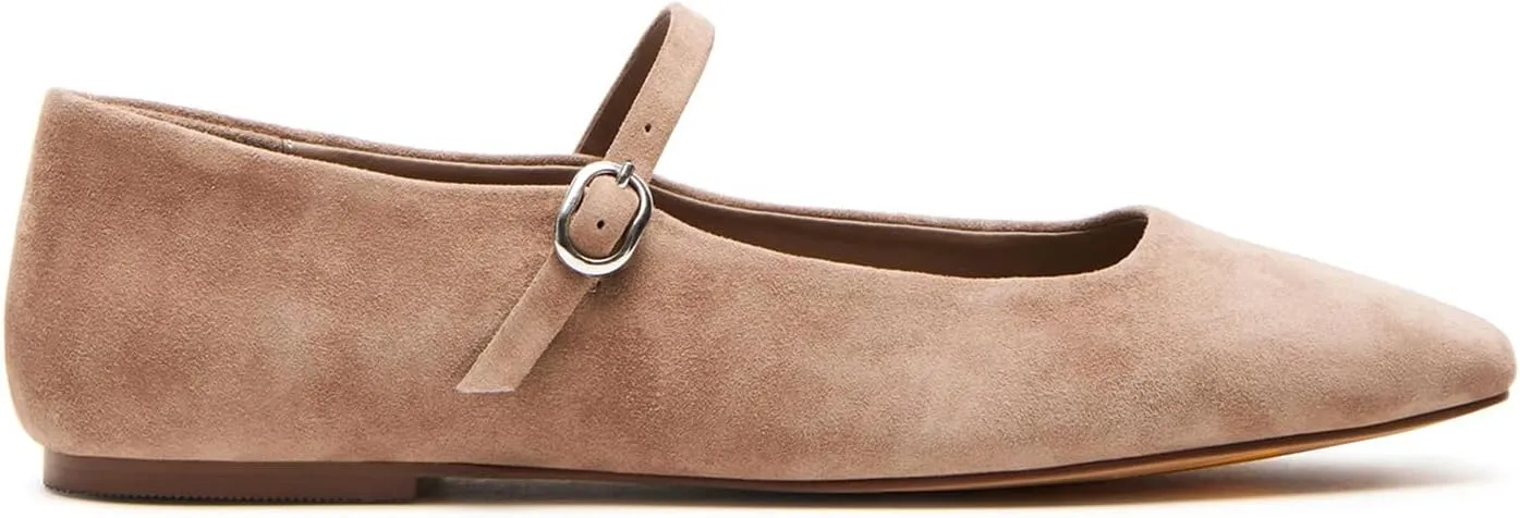 Suede Leather Ballet Flats Shoes for Women Cute Square Toe Slip On Mary Jane Flats Comfy Ballerina Flat Shoes Causal Daily Shoes with Strap