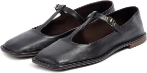 T-Strap Flats for Women Closed Square Toe Mary Jane Ballet Flat Comfortable Dress Shoes
