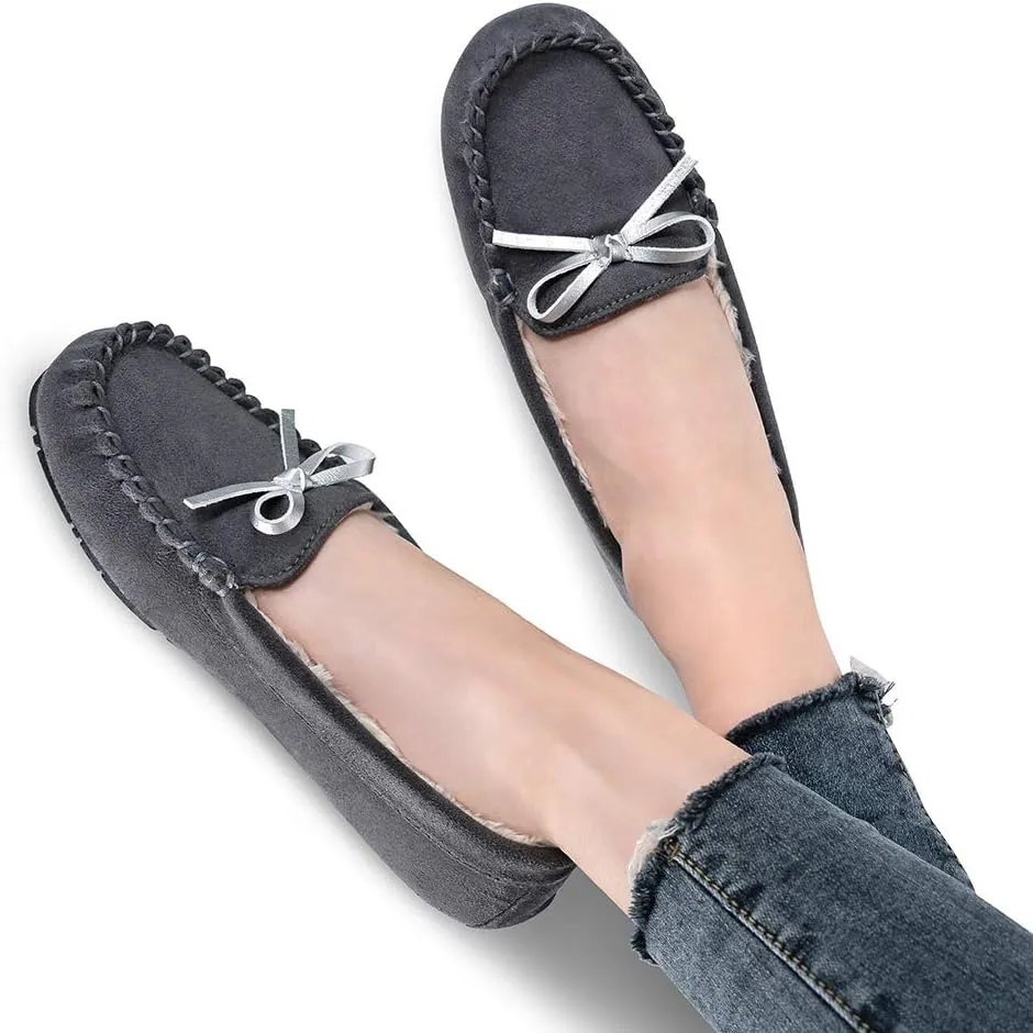 TF STAR Women Ladies Girls Moccasin Slipper Shoes Slip on Loafer Casual Flat Microfiber Shoes Indoor Outdoor