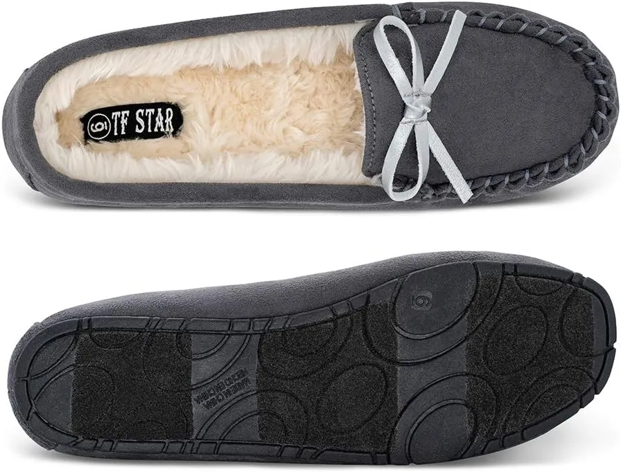 TF STAR Women Ladies Girls Moccasin Slipper Shoes Slip on Loafer Casual Flat Microfiber Shoes Indoor Outdoor
