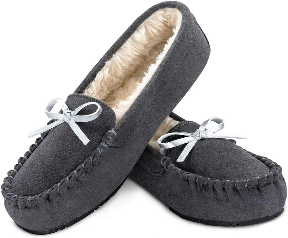 TF STAR Women Ladies Girls Moccasin Slipper Shoes Slip on Loafer Casual Flat Microfiber Shoes Indoor Outdoor