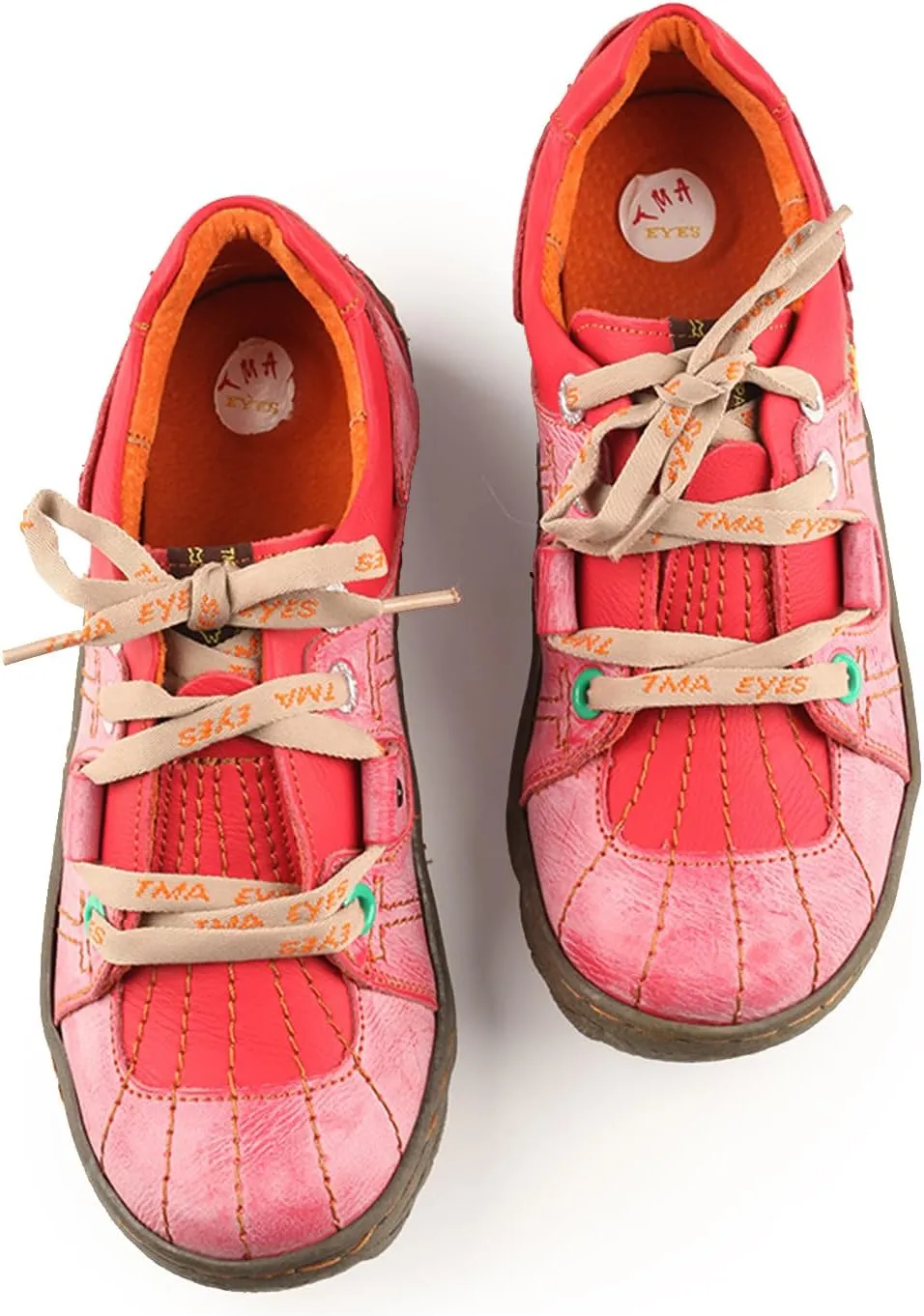TMA EYES Ladies' Hand-Sewn Thread Genuine Leather Flat Wide-Toe Sports Casual Shoes