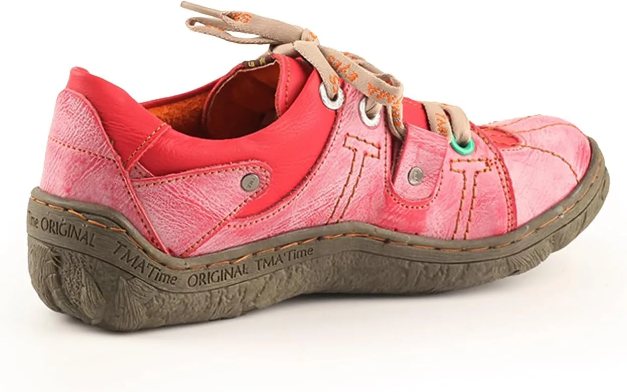 TMA EYES Ladies' Hand-Sewn Thread Genuine Leather Flat Wide-Toe Sports Casual Shoes