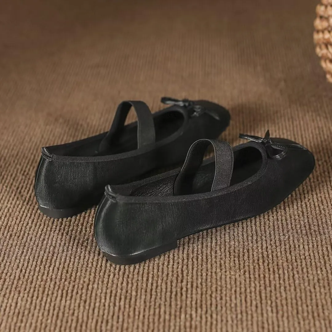 TN TANGNEST Leather Flats for Women Comfortable Square Toe Bowknot Ballet Flats Retro Slip On Mary Jane Flats