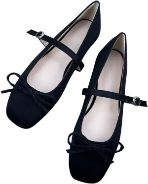 TN TANGNEST Leather Flats for Women Comfortable Square Toe Bowknot Ballet Flats Retro Slip On Mary Jane Flats