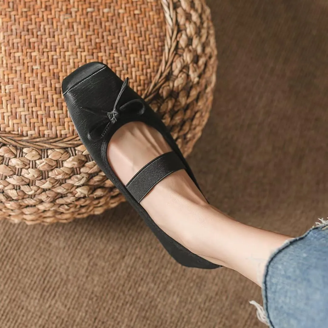 TN TANGNEST Leather Flats for Women Comfortable Square Toe Bowknot Ballet Flats Retro Slip On Mary Jane Flats