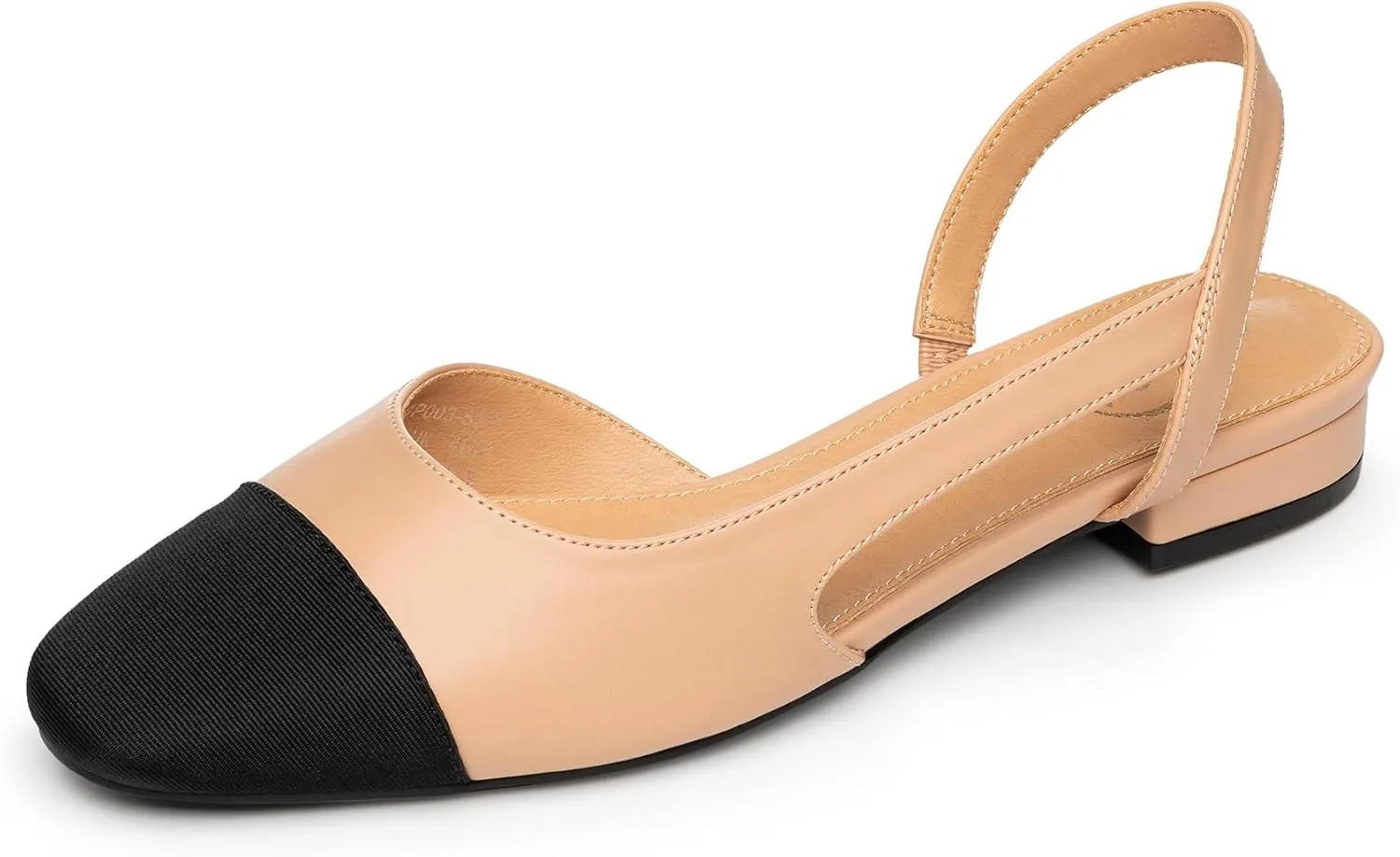 Trary Slingback Flats for Women, Black Dressy Comfortable Round Square Toe Shoes, Work Office Casual Ankle Strap Dress Flats