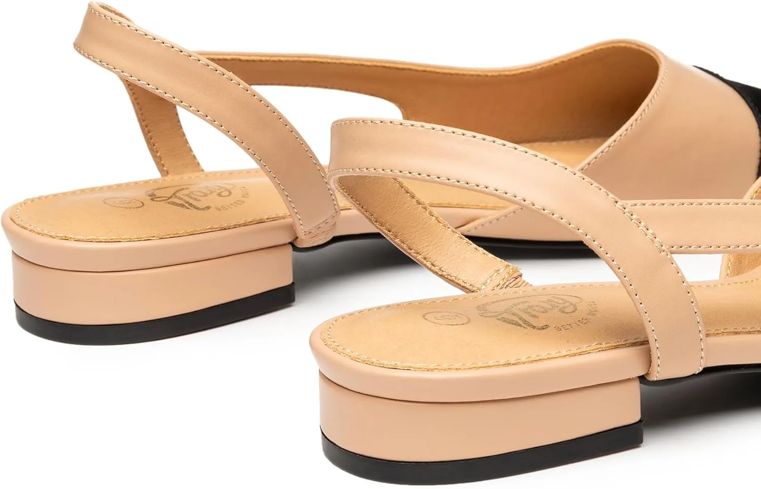 Trary Slingback Flats for Women, Black Dressy Comfortable Round Square Toe Shoes, Work Office Casual Ankle Strap Dress Flats