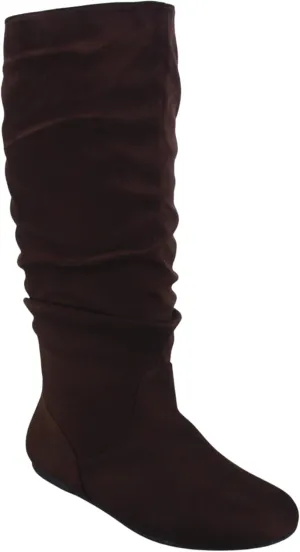 TZ Lily-01 Women's Pull Up Closed Round Toe Flat Heel Slouchy Mid-Calf Casual Boots