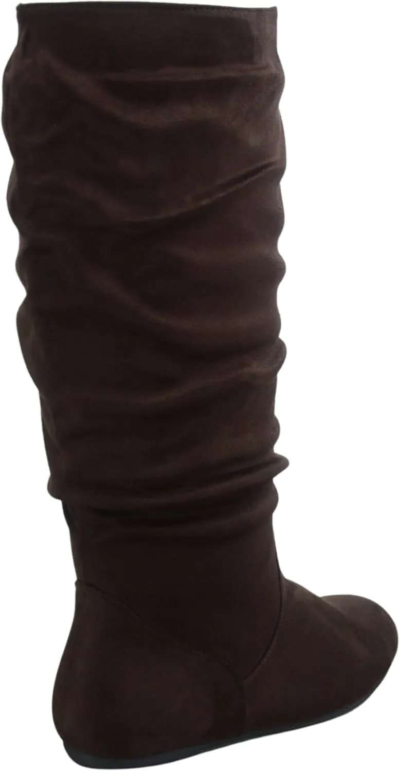TZ Lily-01 Women's Pull Up Closed Round Toe Flat Heel Slouchy Mid-Calf Casual Boots