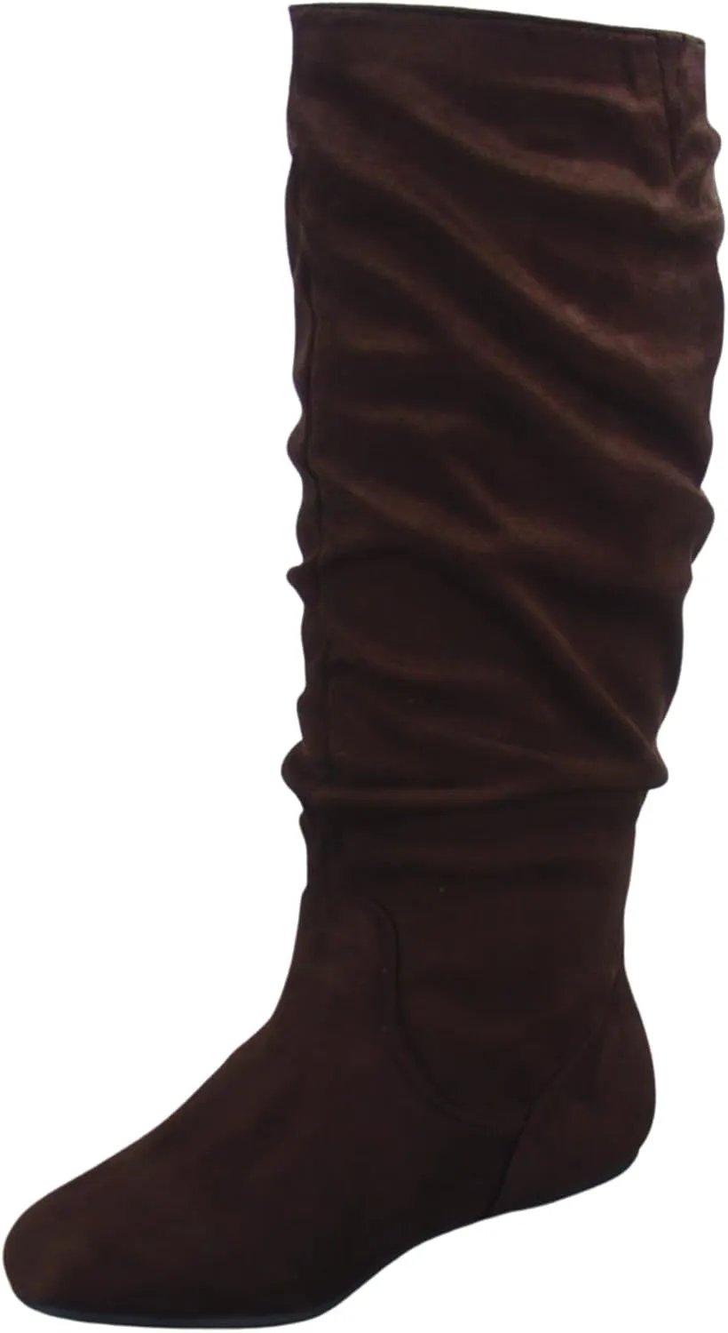 TZ Lily-01 Women's Pull Up Closed Round Toe Flat Heel Slouchy Mid-Calf Casual Boots