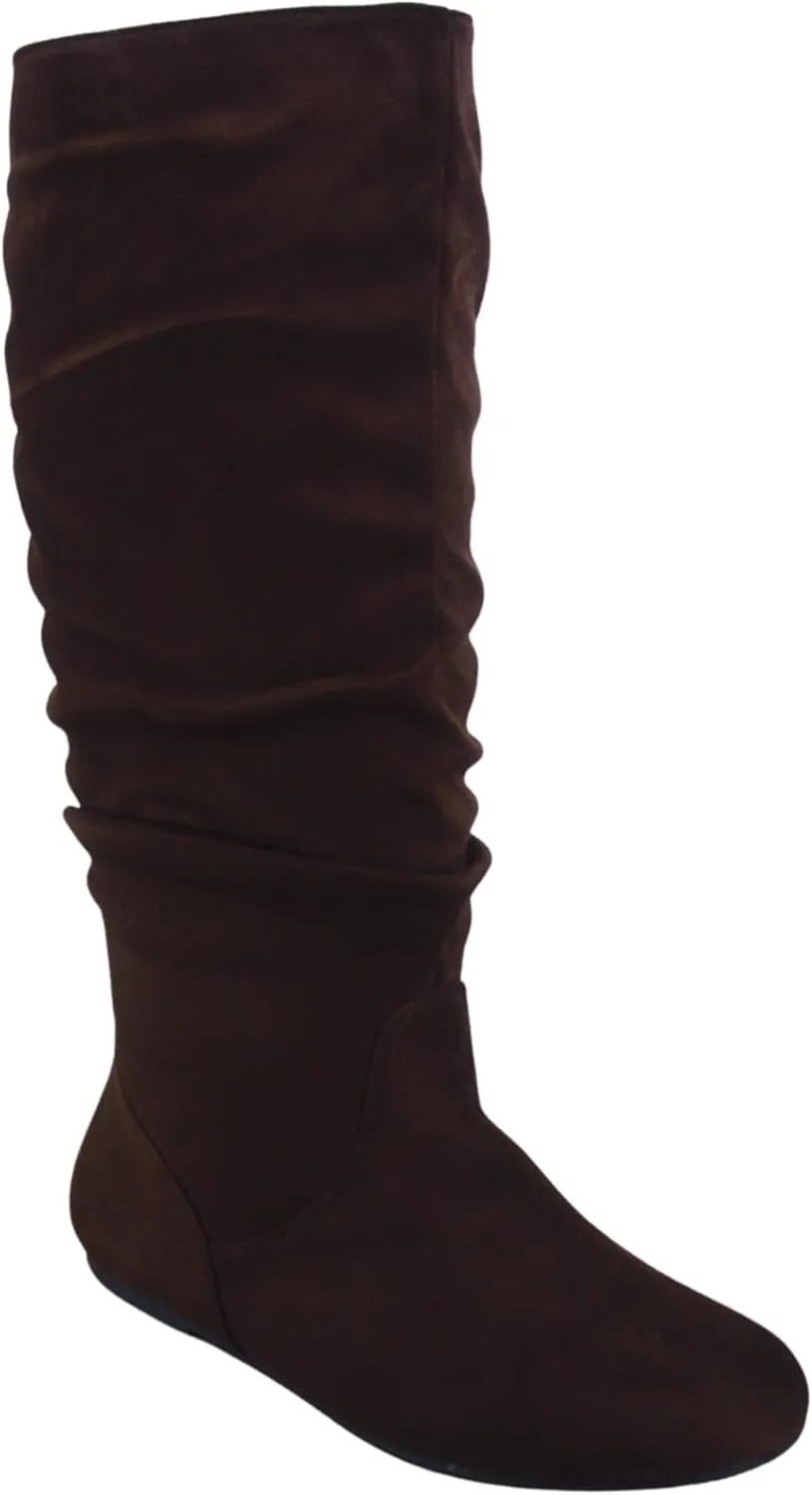 TZ Lily-01 Women's Pull Up Closed Round Toe Flat Heel Slouchy Mid-Calf Casual Boots