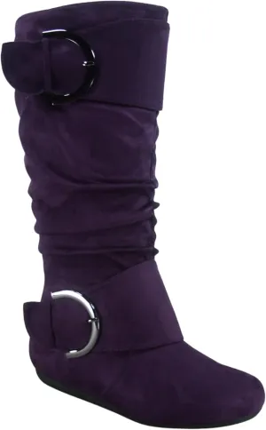 TZ Zone-38 Women's Closed Round Toe Flat Heel Buckle Slouchy Mid-Calf Casual Boots