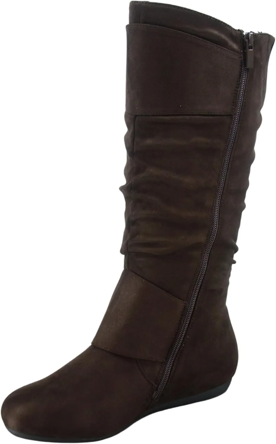 TZ Zone-38 Women's Closed Round Toe Flat Heel Buckle Slouchy Mid-Calf Casual Boots