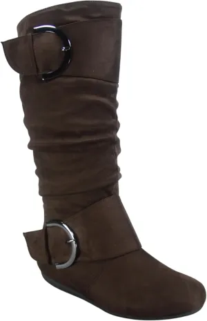 TZ Zone-38 Women's Closed Round Toe Flat Heel Buckle Slouchy Mid-Calf Casual Boots