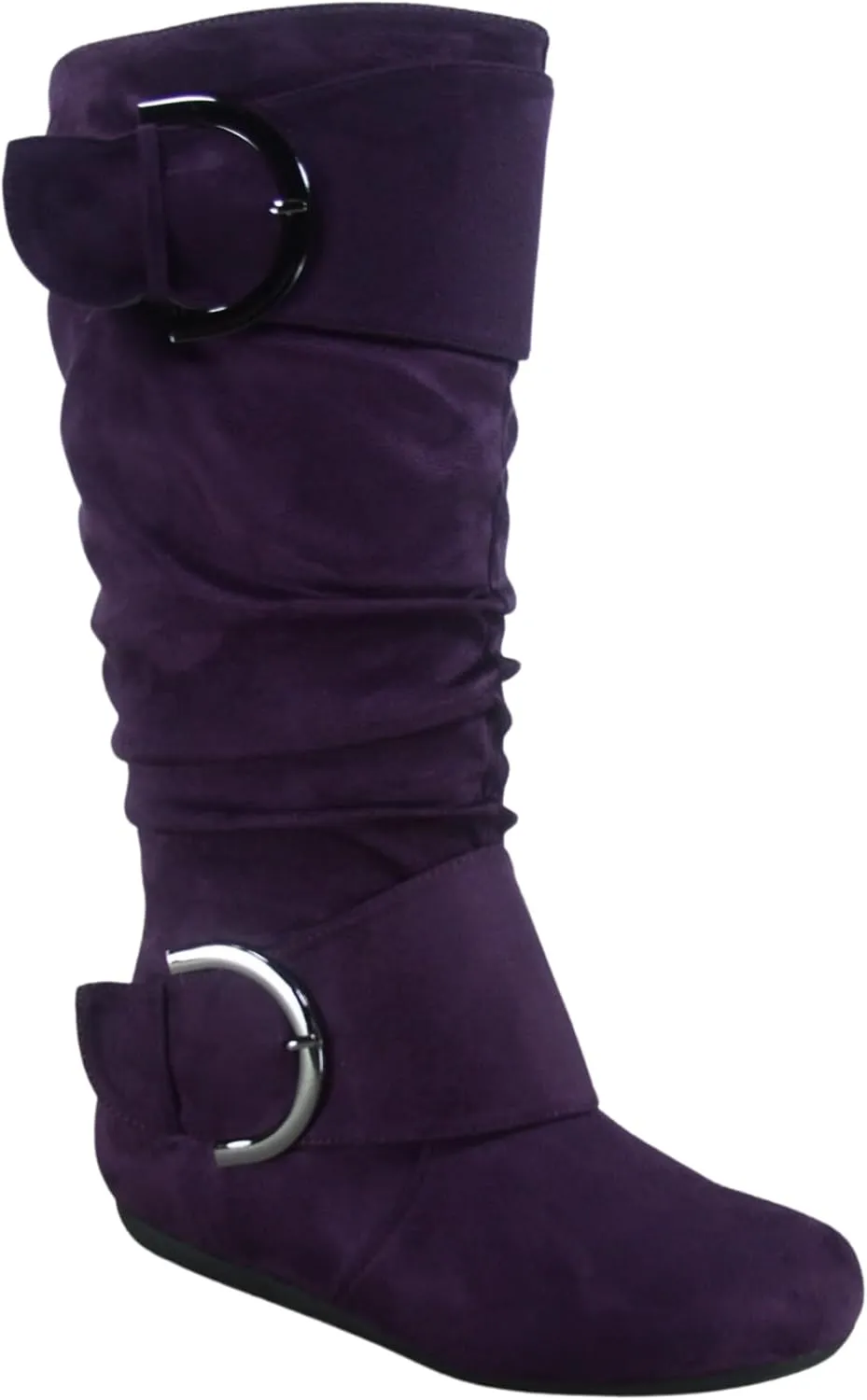 TZ Zone-38 Women's Closed Round Toe Flat Heel Buckle Slouchy Mid-Calf Casual Boots