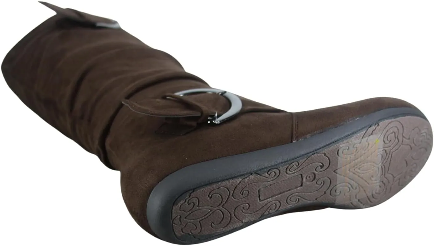 TZ Zone-38 Women's Closed Round Toe Flat Heel Buckle Slouchy Mid-Calf Casual Boots