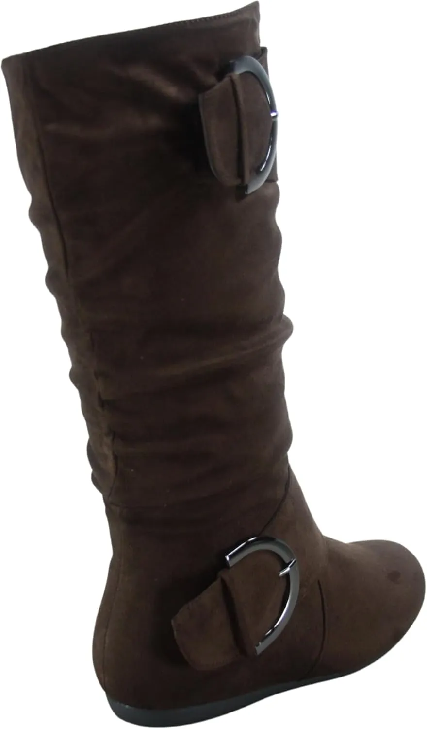 TZ Zone-38 Women's Closed Round Toe Flat Heel Buckle Slouchy Mid-Calf Casual Boots