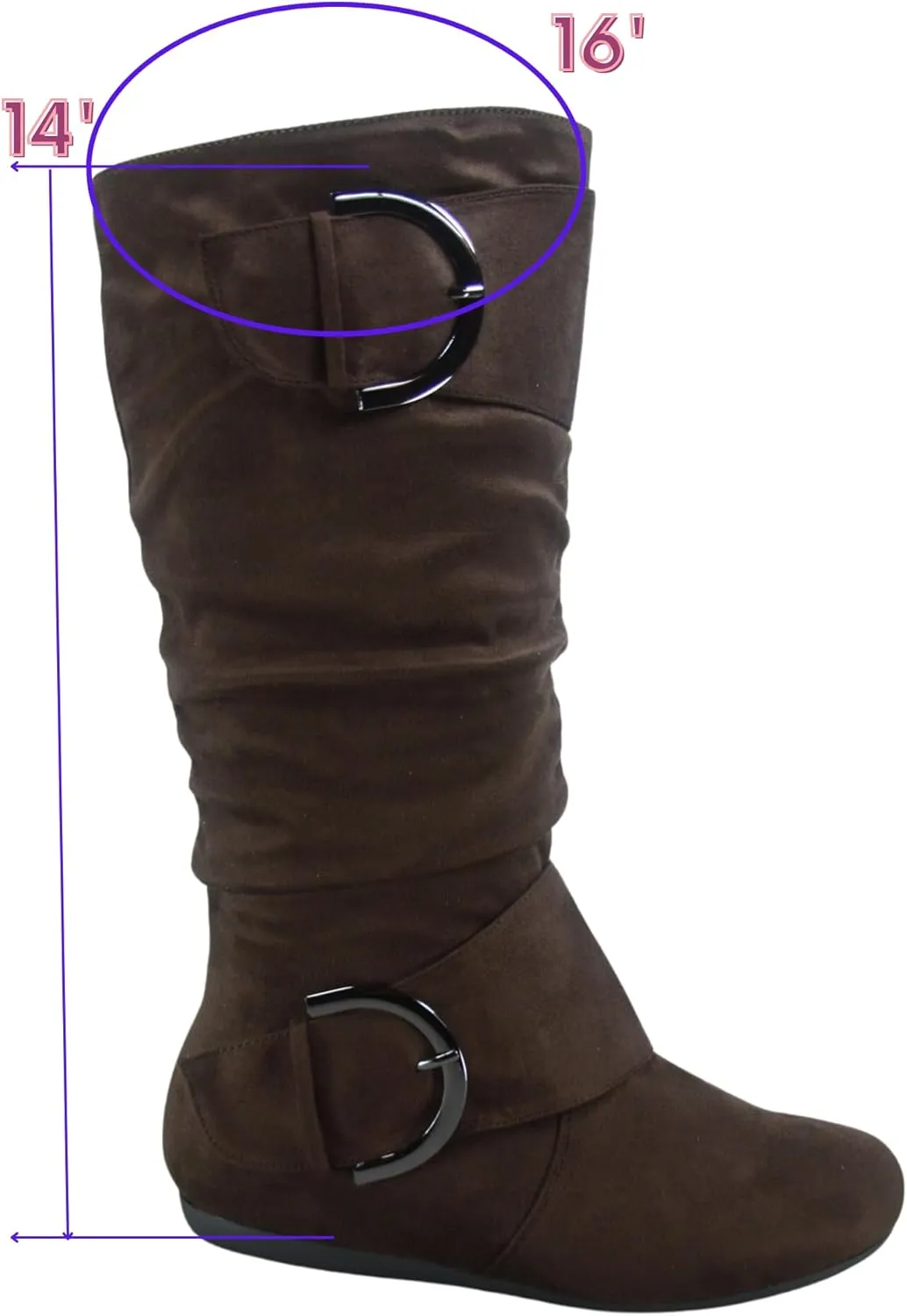 TZ Zone-38 Women's Closed Round Toe Flat Heel Buckle Slouchy Mid-Calf Casual Boots