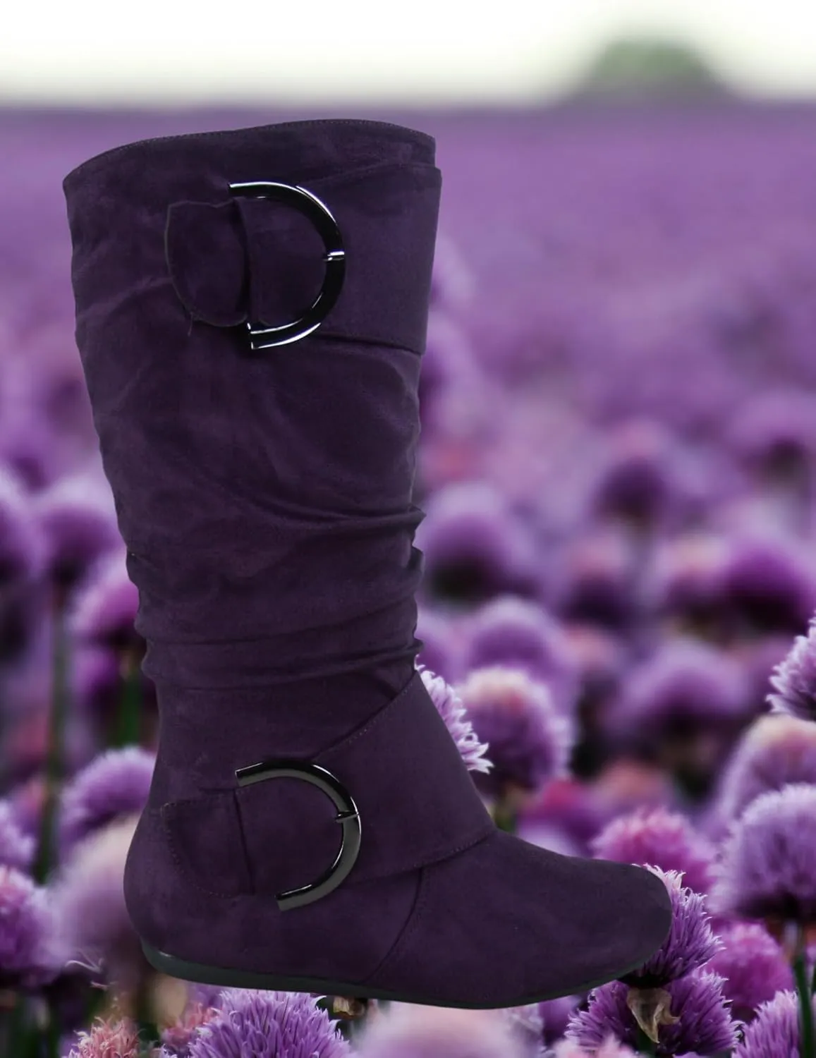 TZ Zone-38 Women's Closed Round Toe Flat Heel Buckle Slouchy Mid-Calf Casual Boots