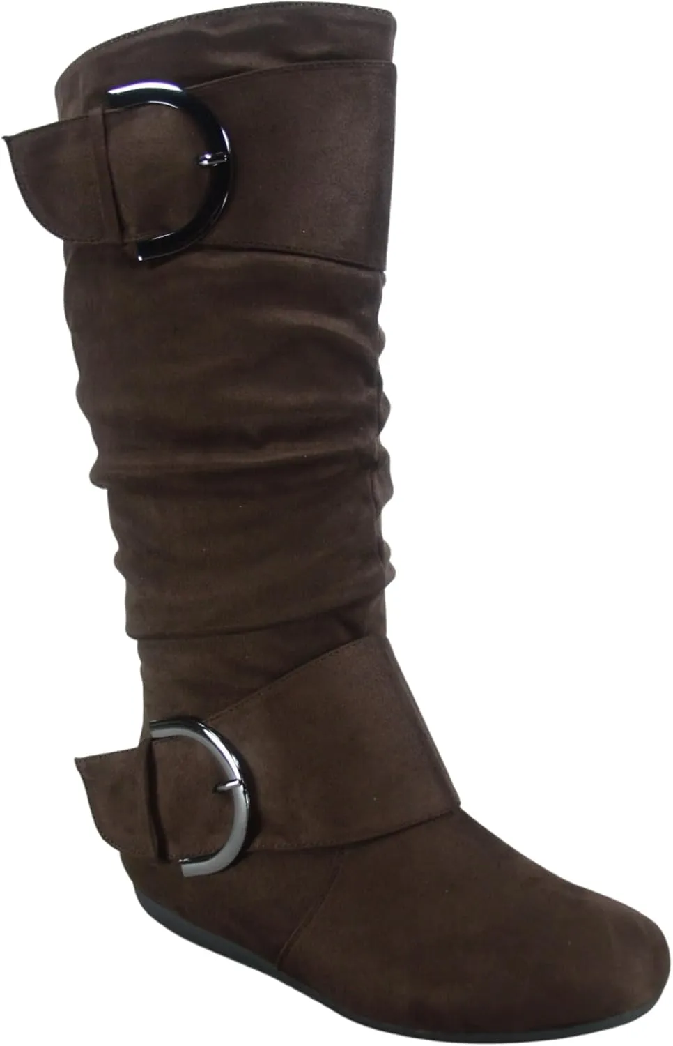 TZ Zone-38 Women's Closed Round Toe Flat Heel Buckle Slouchy Mid-Calf Casual Boots