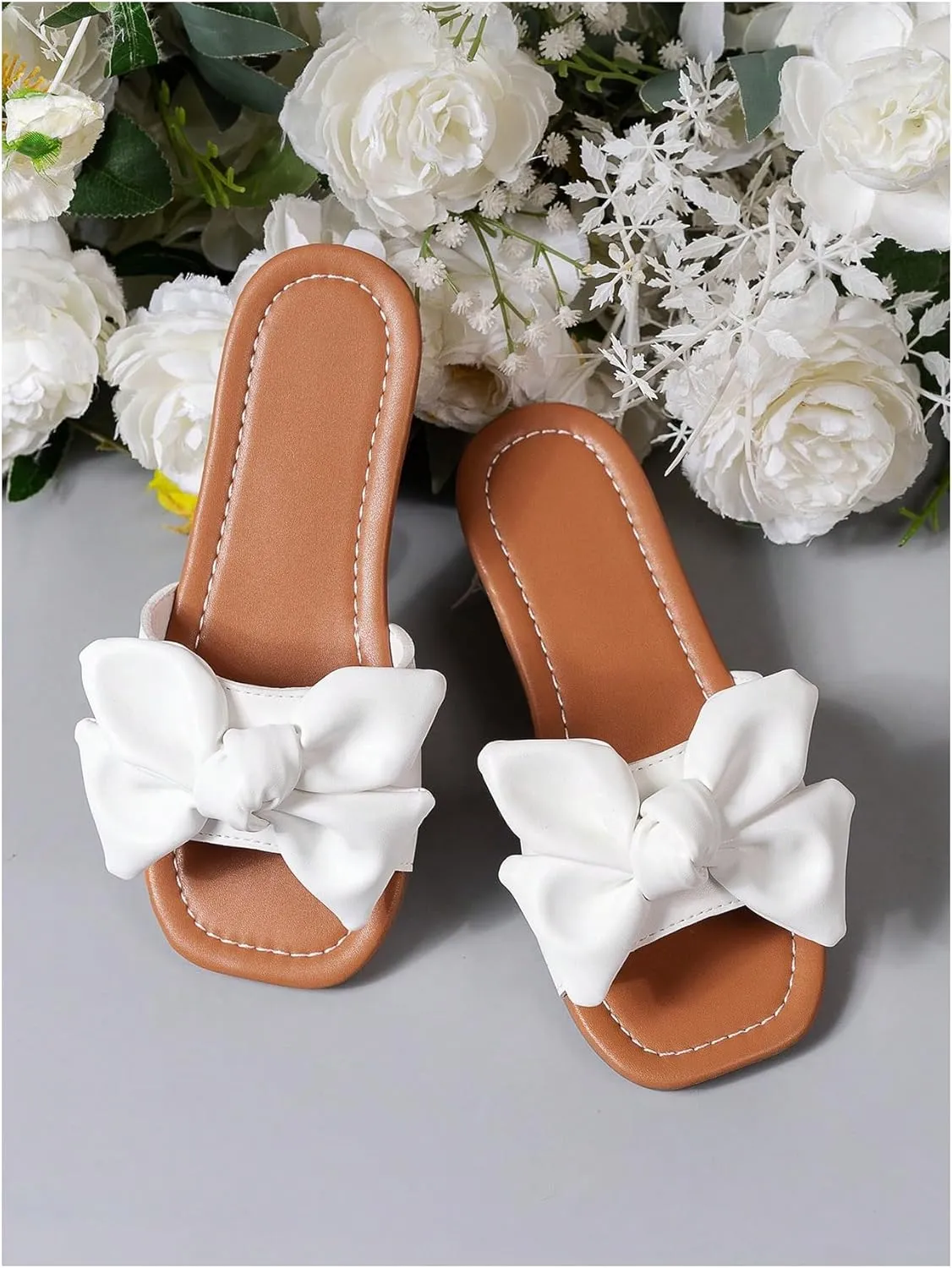Verdusa Girl's Bows Square Toe Sandals Casual Summer Flat Sandal