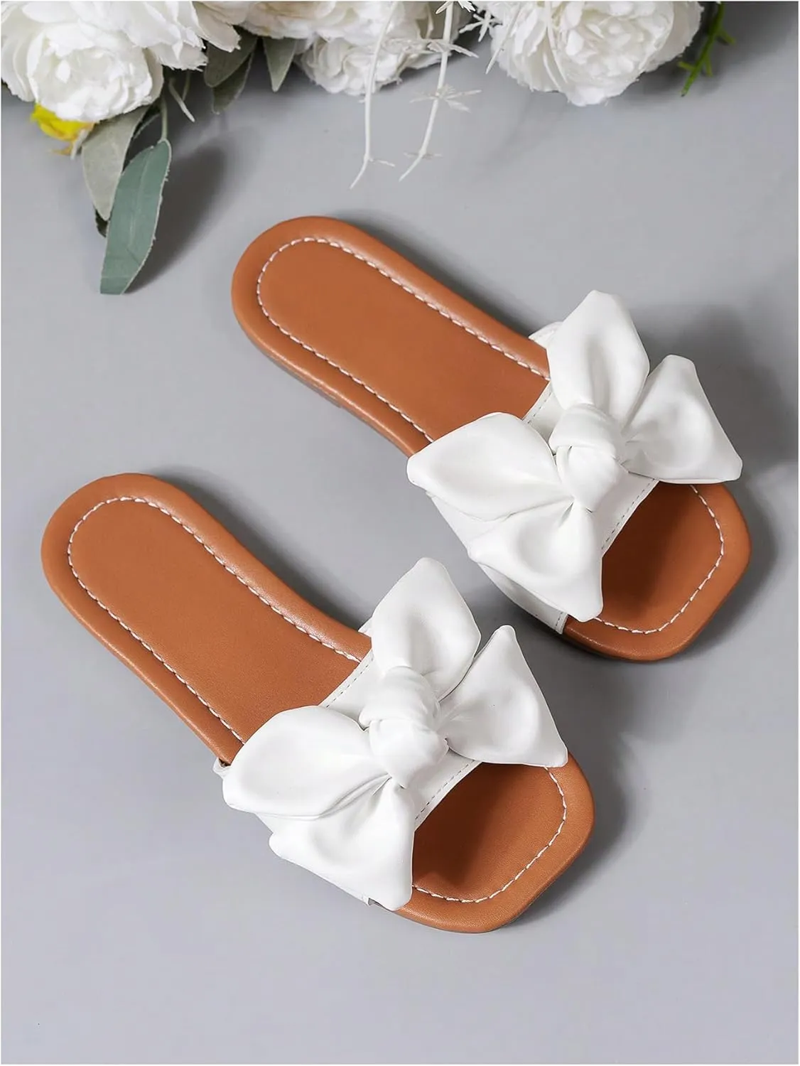 Verdusa Girl's Bows Square Toe Sandals Casual Summer Flat Sandal