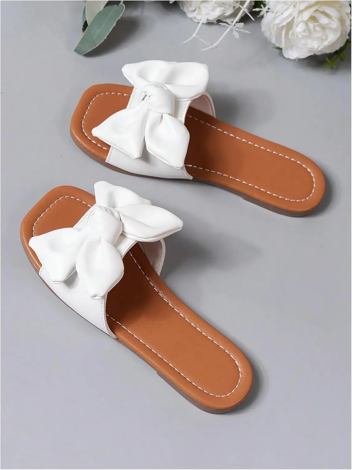 Verdusa Girl's Bows Square Toe Sandals Casual Summer Flat Sandal
