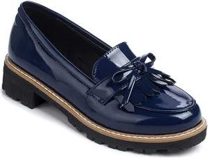 VOKLIN Women's Classic Tassels Flat Oxford Shoes Patent Leather Slip On Low Heel Bowtie School Penny Loafers