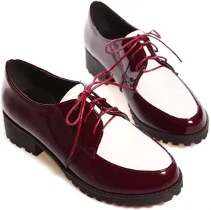 VOKLIN Women's Two Tone Flat Saddle Oxford Shoes Wingtip Lace Up Comfort Low Heels Vintage Oxfords Brogues