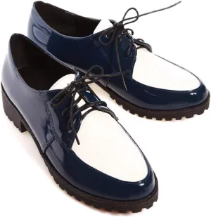 VOKLIN Women's Two Tone Flat Saddle Oxford Shoes Wingtip Lace Up Comfort Low Heels Vintage Oxfords Brogues