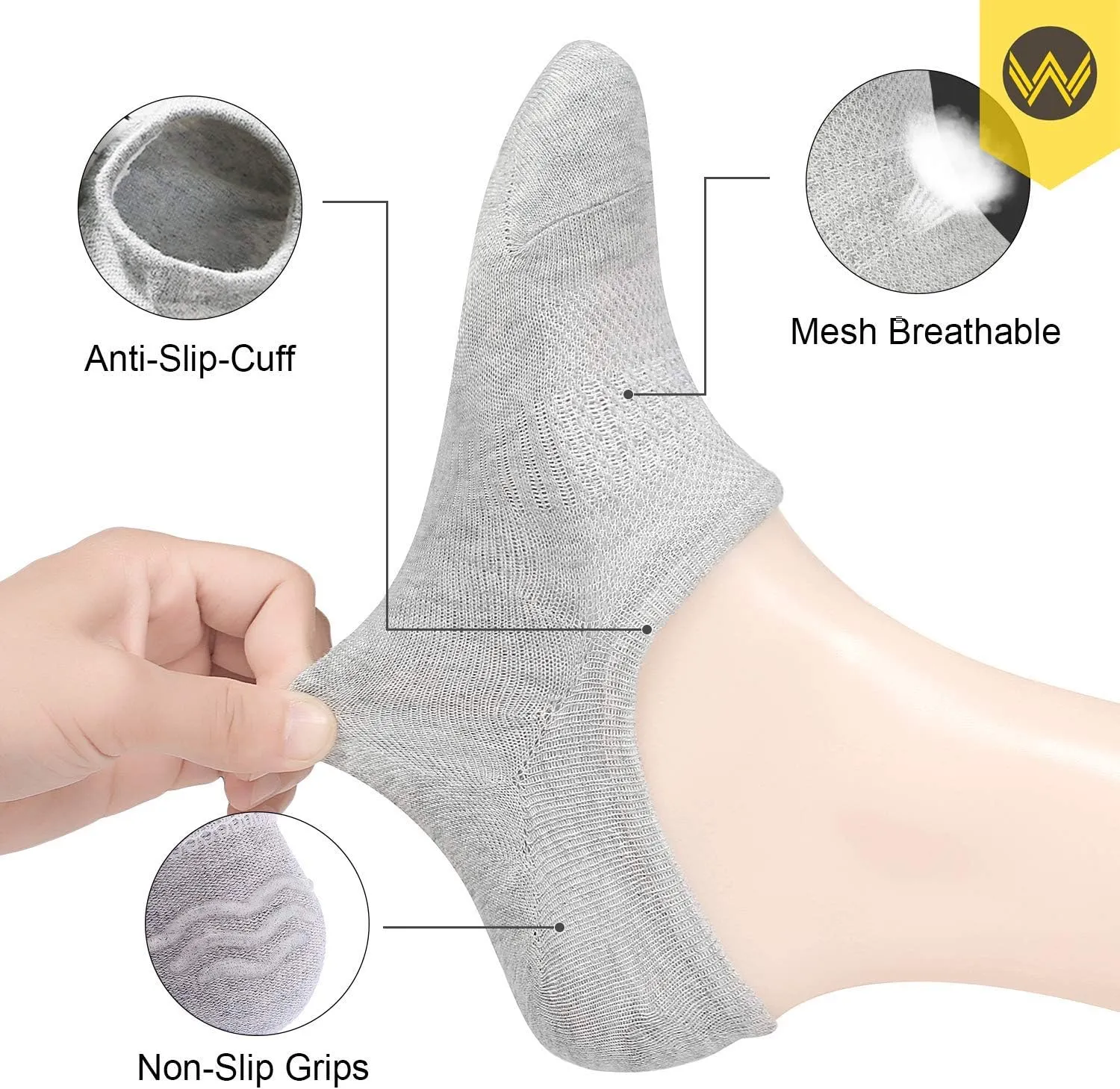 WANDER No Show Socks 10 Pairs Cotton Non Slip Low Cut Invisible Loafer Socks Men&Women Boat Liner 6-8/9-11