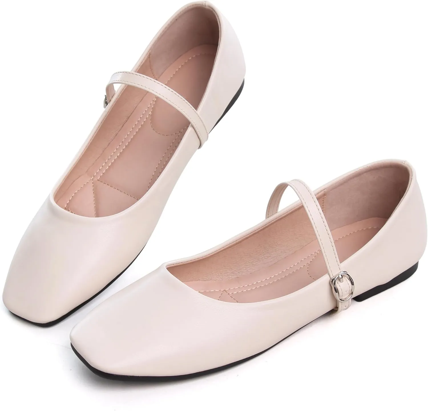 WENJIAZHIZHI Women's Ballet Flats Square Toe Comfortable Mary Jane Shoes Dressy Casual Slip-On Ballerina Working Flats Shoes