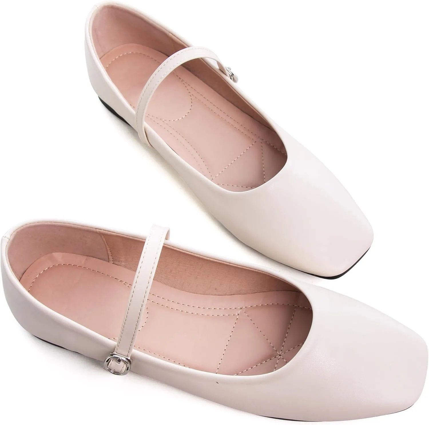 WENJIAZHIZHI Women's Ballet Flats Square Toe Comfortable Mary Jane Shoes Dressy Casual Slip-On Ballerina Working Flats Shoes