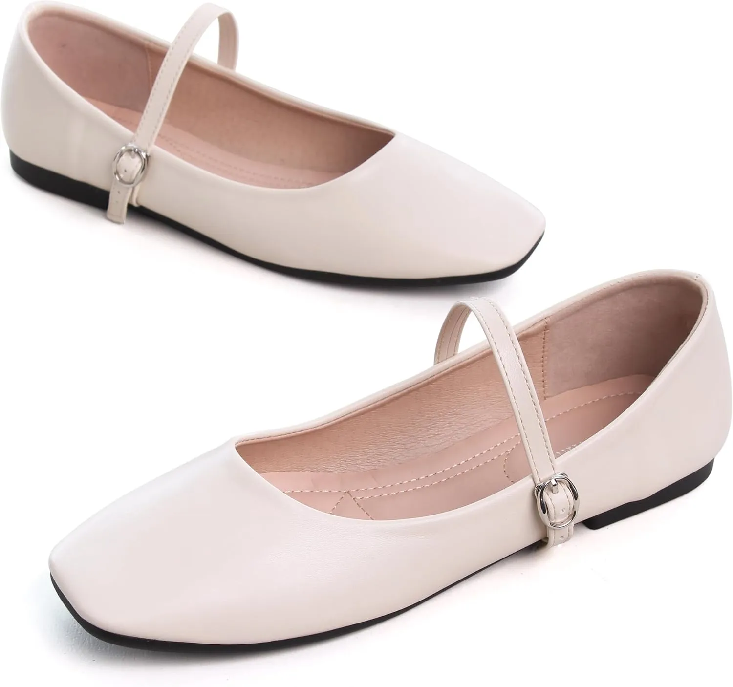 WENJIAZHIZHI Women's Ballet Flats Square Toe Comfortable Mary Jane Shoes Dressy Casual Slip-On Ballerina Working Flats Shoes