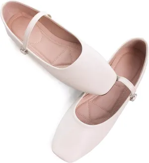 WENJIAZHIZHI Women's Ballet Flats Square Toe Comfortable Mary Jane Shoes Dressy Casual Slip-On Ballerina Working Flats Shoes