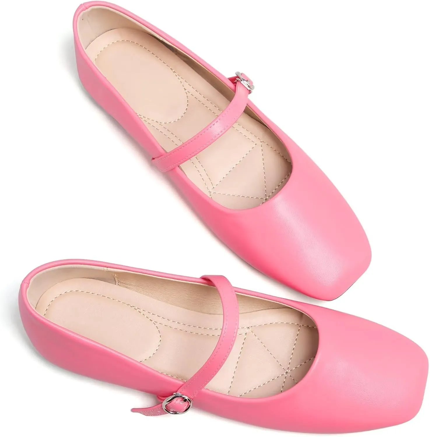 WENJIAZHIZHI Womens Square Toe Ballet Flats Comfortable Mary Jane Shoes Dressy Casual Slip-On Ballerina Walking Flat Shoes