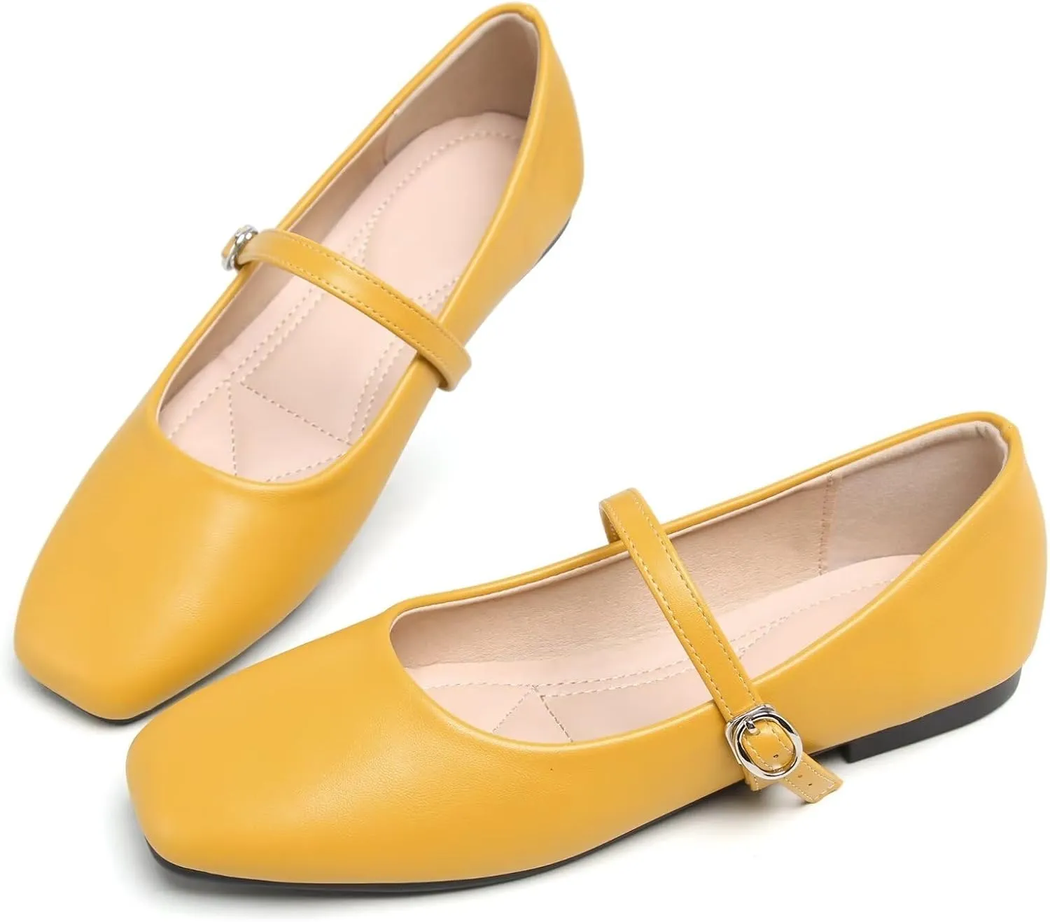WENJIAZHIZHI Womens Square Toe Ballet Flats Comfortable Mary Jane Shoes Dressy Casual Slip-On Ballerina Walking Flat Shoes