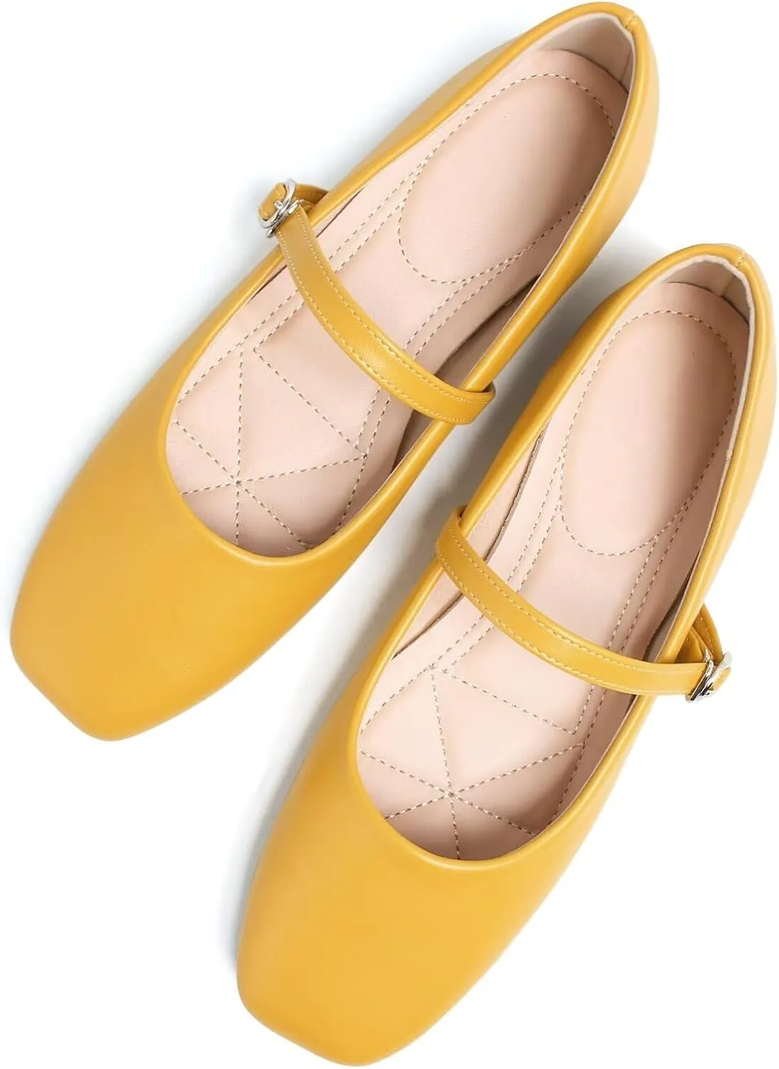 WENJIAZHIZHI Womens Square Toe Ballet Flats Comfortable Mary Jane Shoes Dressy Casual Slip-On Ballerina Walking Flat Shoes