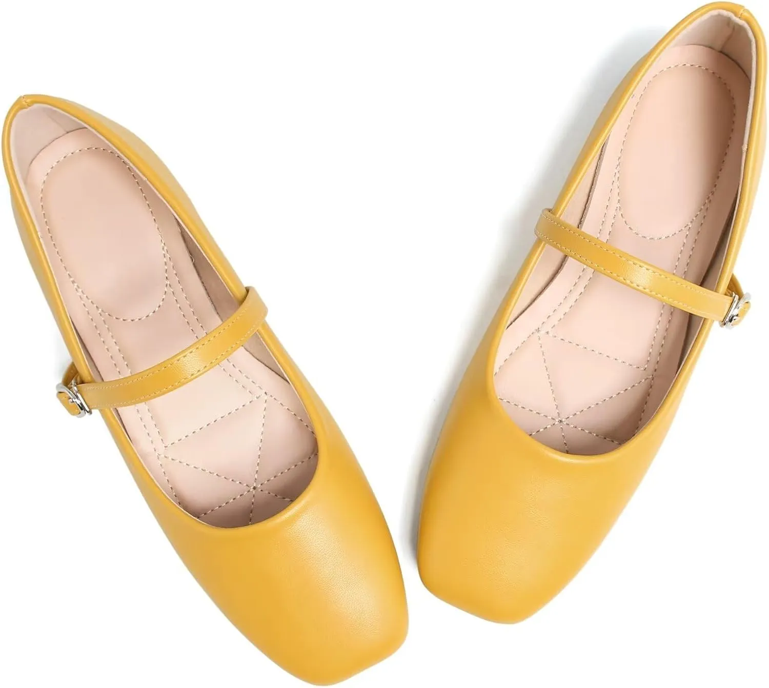 WENJIAZHIZHI Womens Square Toe Ballet Flats Comfortable Mary Jane Shoes Dressy Casual Slip-On Ballerina Walking Flat Shoes